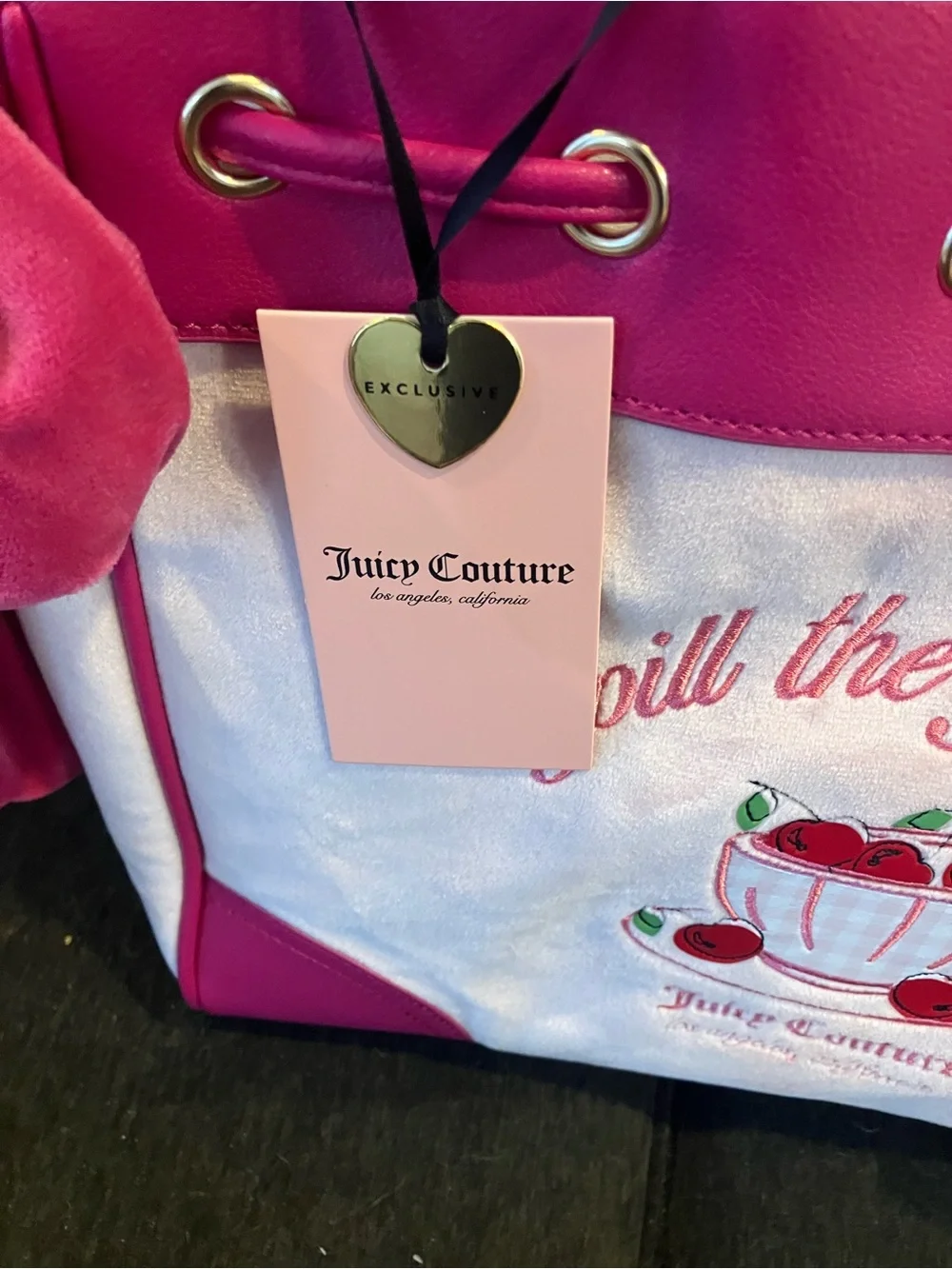 Juicy Couture Sweet Tea Party Hot Pink and White Tote with Pom Charm